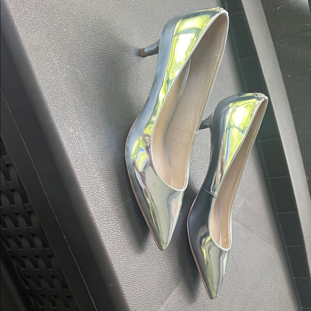 Sam Edelman Silver Iridescent Pointed-Toe Pumps - worn once